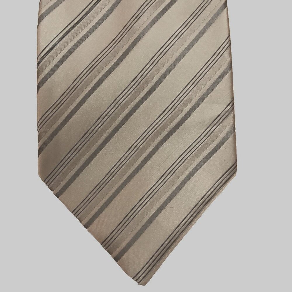 Gioni & Giuseppe Striped Silk Tie In Beige & Gray REPP Necktie